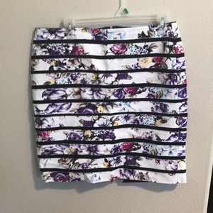 Black and White Striped Skirt with Floral Pattern